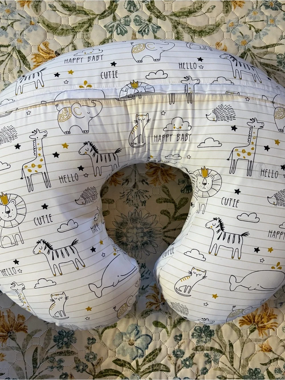 Boppy Nursing Pillow - White with Black & Gold Animal Print